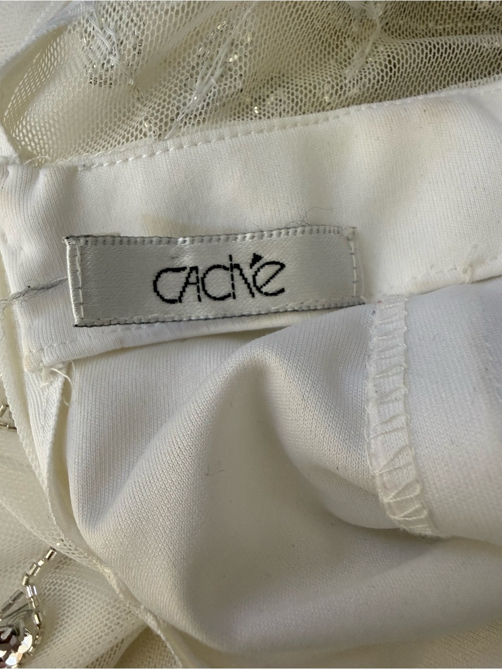 VINTAGE CACHE White Beaded Sequin Mesh Sweetheart Spaghetti Strap Maxi Dress - Picture 9 of 9